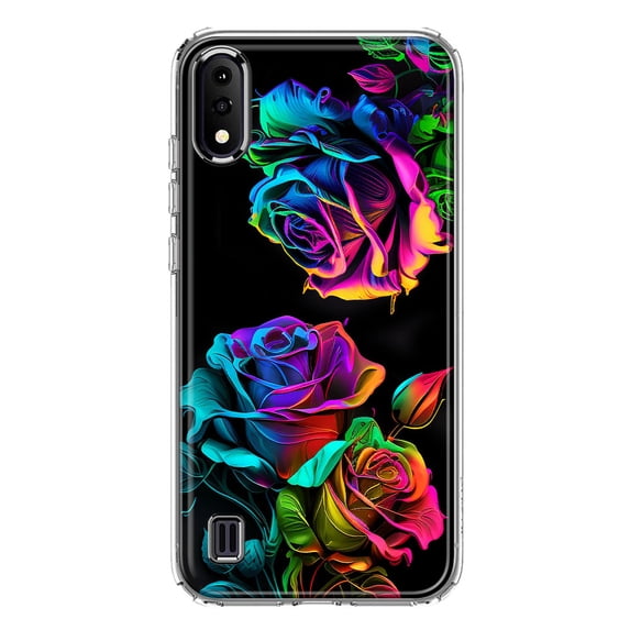 MUNDAZE Samsung Galaxy A01 Colorful Neon Rainbow Glow Roses Double Layer Phone Case Cover