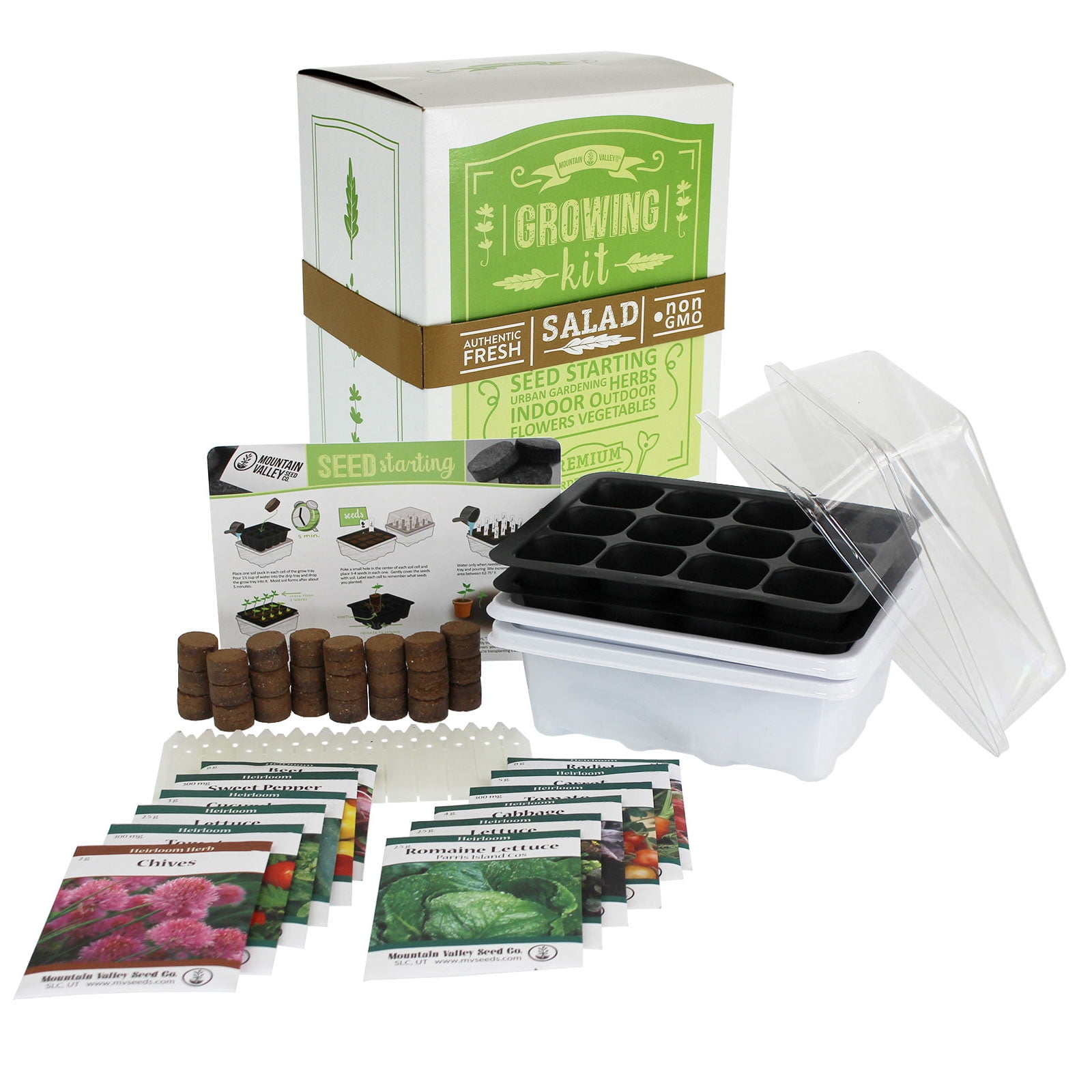 Salad & Vegetable Garden Seed Starter Deluxe Kit 12 NonGMO