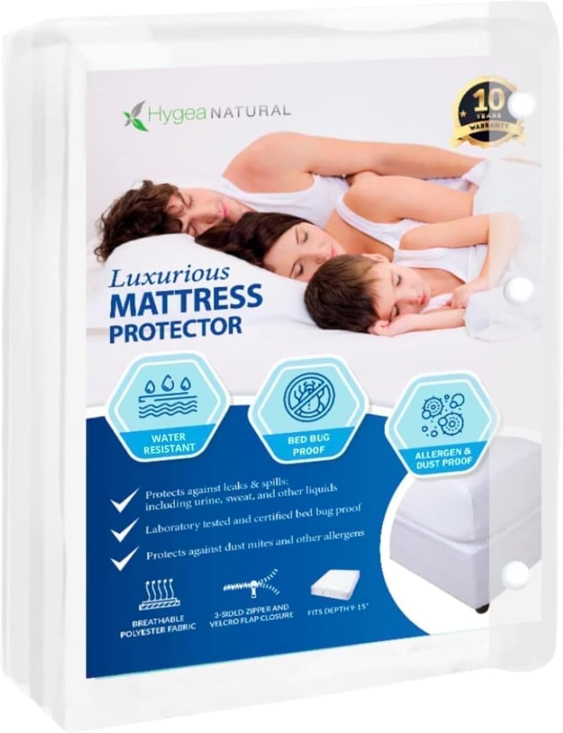 Hygea Natural Luxurious Bed Bug Mattress Protector Cover Zipper Bedding, Waterproof, Twin