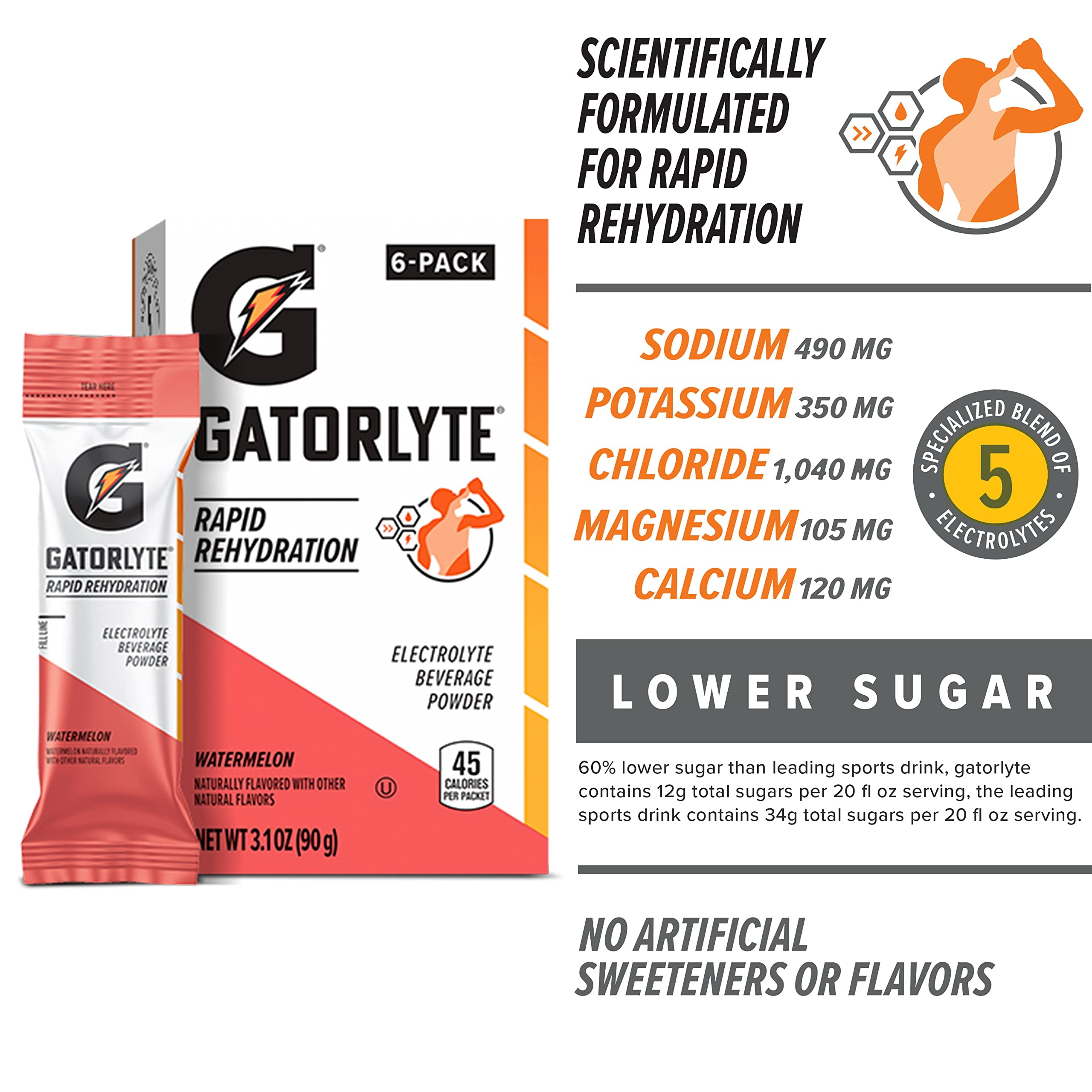 Gatorlyte Rapid Rehydration Electrolyte Beverage, Variety Pack, Lower Sugar, Specialized Blend Of 5 Electrolytes, No Artificial Sweeteners Or Flavors, Scientifically Formulated For Rapid Rehydrat