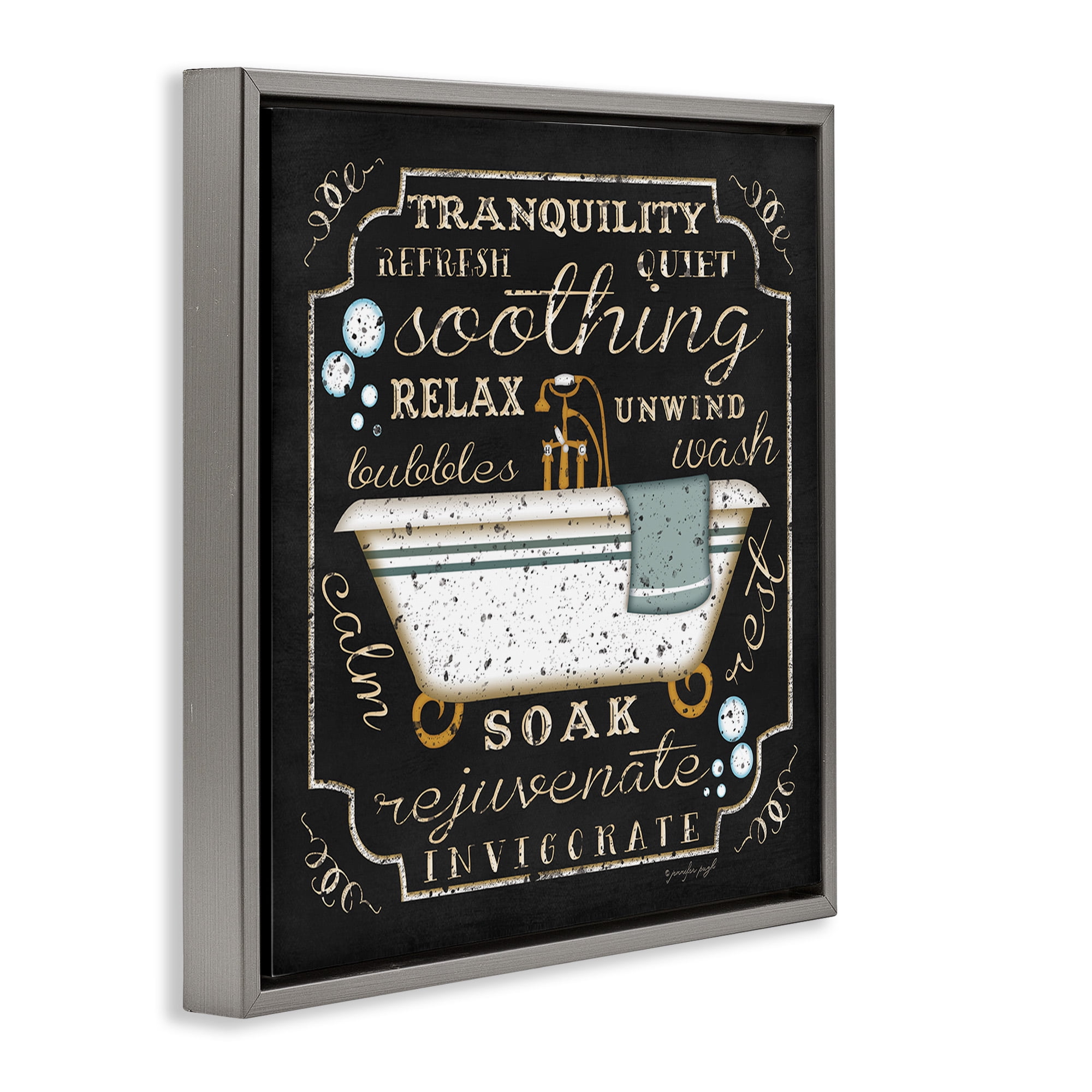 Stupell Industries Country Bathtub with Various Phrases Typography Painting Gray Floater Framed Canvas Art Print Wall Art, 18 x 18