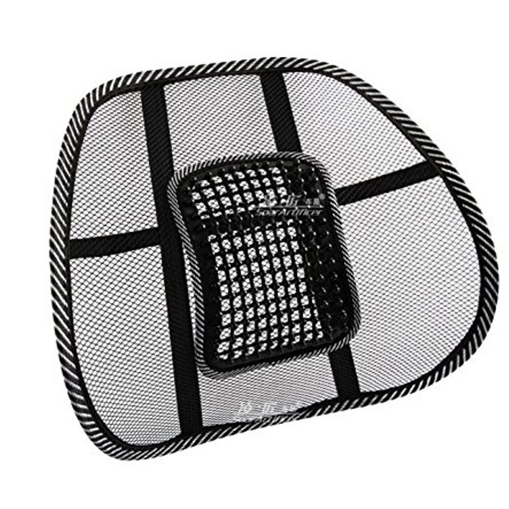 KENNISI Adjustable Durable Lumbar Mesh Support Cushion for Car Seat Office Chair Black Breathable Bead Mesh Back Posture Support for Driving Black