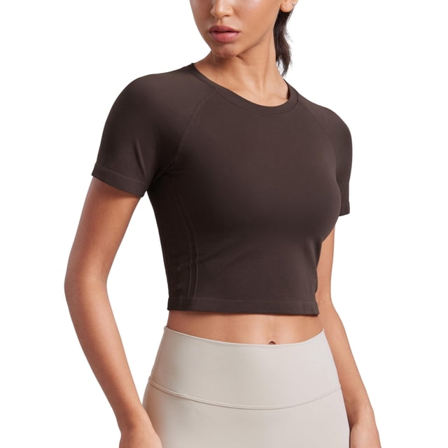 Remera CRZ YOGA sin costuras, corta, manga corta, marrón, XS
