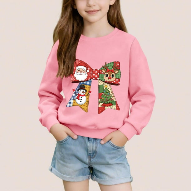Sudadera sin capucha para niños, con estampado navideño, cuello redondo, manga larga, forro polar, para niños de talla mediana a grande, blusa de poliéster para niños.