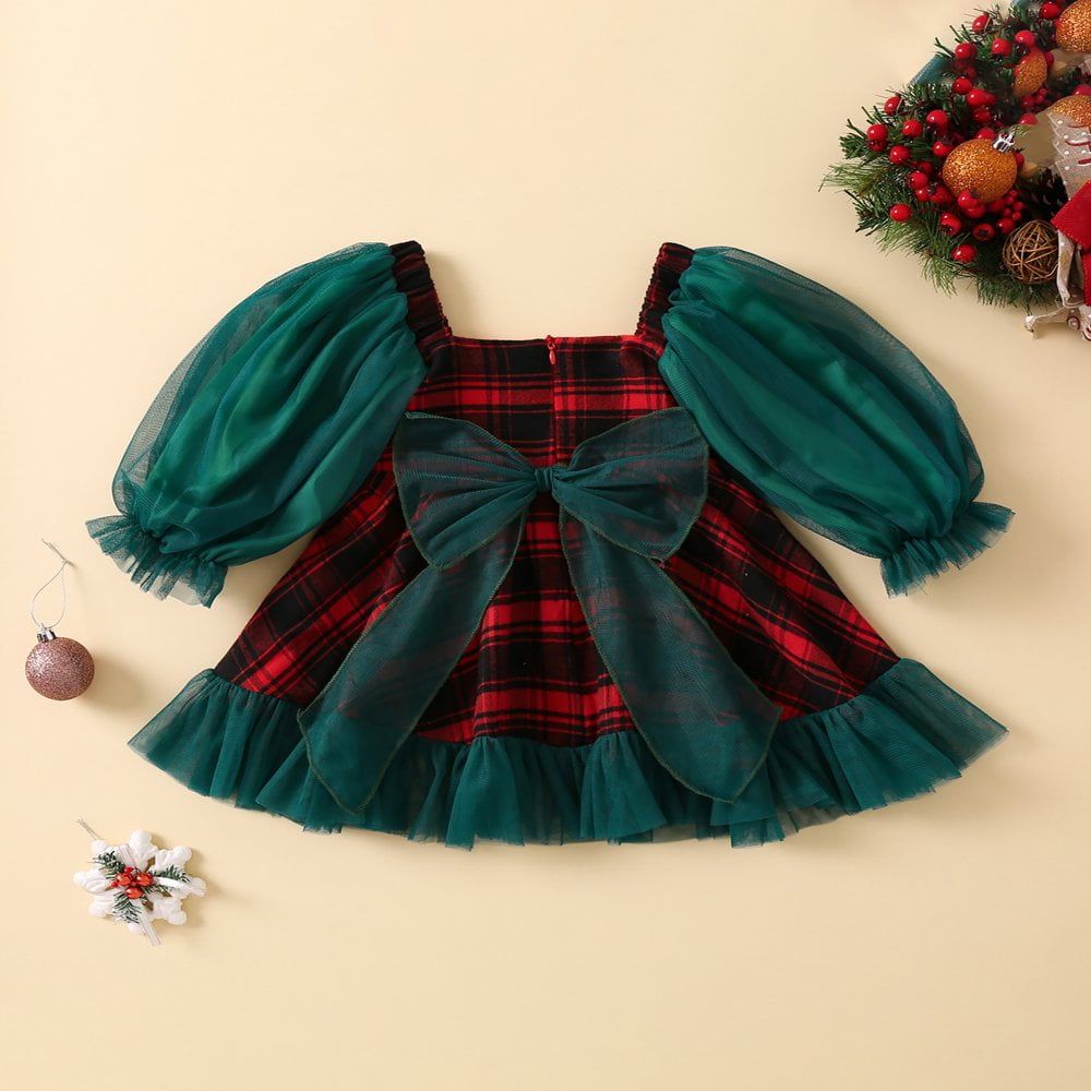 1-5Years Robes de Noël pour Enfant en Bas Âge Fille Plaid Cou