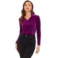 thumbnail image 1 of Blusa casual de manga larga con cuello en V de terciopelo para mujer Allegra K Púrpura S, 1 of 4