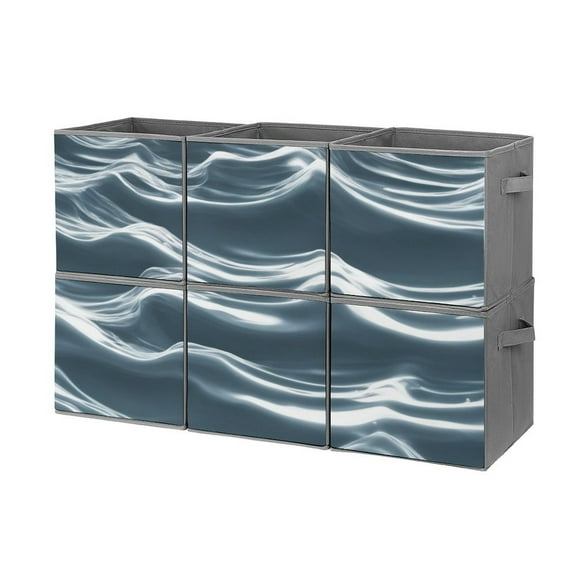 Collapsible Oxford Fabric Storage Cubes with Handles, Large Mid Foldable Oxford Cloth Bins Set of 2/6, Closet Organizers for Shelves Clothes Home Kitchen Toy - Water WAve