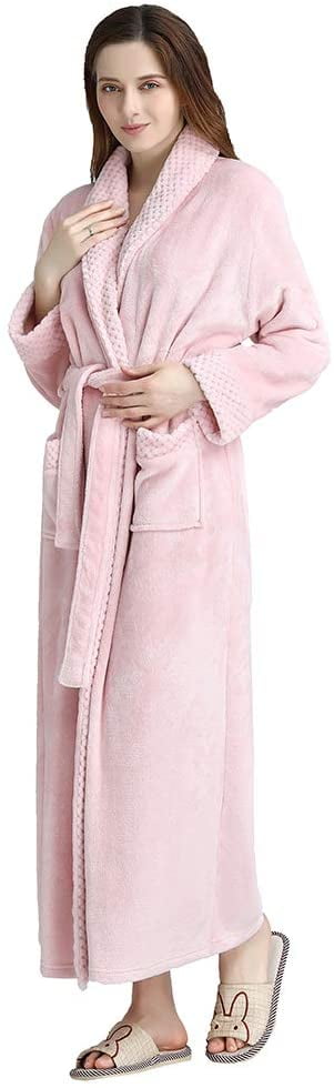 Oksun Womens Full Length Fleece Robe Cozy Plush Long Warm Bathrobe with Belt