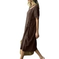 thumbnail image 4 of Horkkom Maxi Dresses for Women Linen Short Sleeve Solid Color Summer Dresses Soft Loose Long Dresses with Pockets, S-2XL, 4 of 6