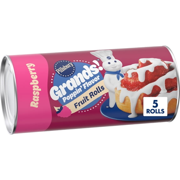 Pillsbury Grands! Poppin' Flavor Raspberry Fruit Rolls, Vanilla Icing, 5 Count, 17.5 oz