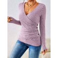 thumbnail image 3 of Women'S Long Sleeve Shirt V Neck Ribbed Knit Slim Button Sweater Autumn Casual Work Tops Pale Pinkish Grey S, 3 of 7