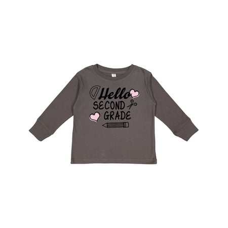 

Inktastic Hello 2nd Grade with Hearts and School Supplies Boys or Girls Long Sleeve Toddler T-Shirt