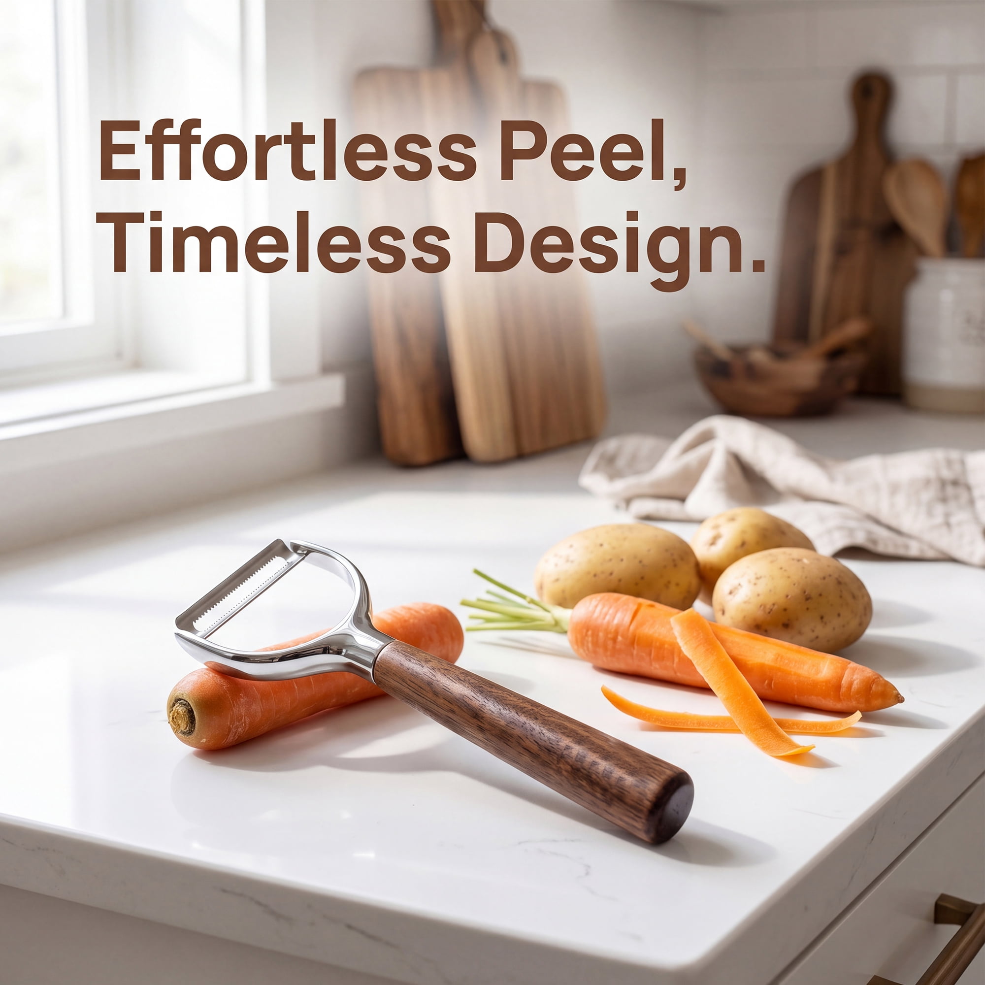 Unique Bargains Wood Apple Peeler, Durable Potato Peeler with Ergonomic Handle Dark Brown