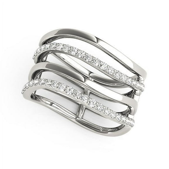 14k White Gold Multiple Band Design Ring Diamonds (3/8 cttw) Size 3