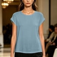 thumbnail image 6 of NTACZA Tee Womens&nbsp;Tops Solid Cotton And Linen Casual Classic T-Shirt Rolled Crew Neck Relaxed Fit Short Sleeve Vacation Light Blue XXXXL, 6 of 6
