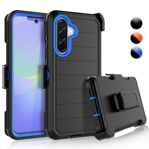 Samsung Galaxy A36 6.7" 5G Case with Belt Clip Holster, Heavy Duty Shockproof Rugged Cover with Built-in Screen Protector, Blue