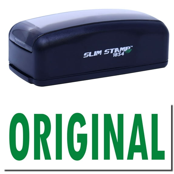 Large Pre-Inked Original Stamp, Slim 1854, Ultra Slim Design, Impression Size 1-13/16" by 2-1/2", Up to 25,000 Impressions - Green Ink