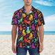 thumbnail image 2 of Balery Colorful Cats Camisas hawaianas de manga corta para hombre, camisas playeras de corte holgado, camisas de vacaciones con botones,Medium, 2 of 7