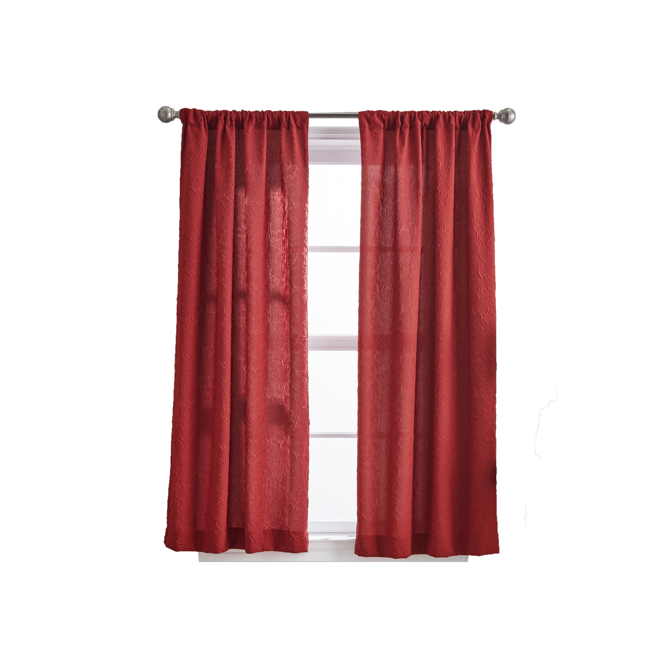 Mainstays Microsculpt Floral Rod Pocket Curtain Panels, Set of 2, Red Paprika, 37" W x 63" L
