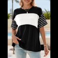 thumbnail image 4 of Blusa Informal de Verano 2025 con Cuello Redondo y Rayas en Bloques de Color para Mujer, Talla Grande, Color Negro, Talla XL, 4 of 9