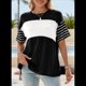 thumbnail image 4 of Blusas de Verano para Mujer, de Gran Tamaño, con Cuello Redondo, Informales, con Bloques de Color y Rayas, Color Negro, Talla S, 4 of 9