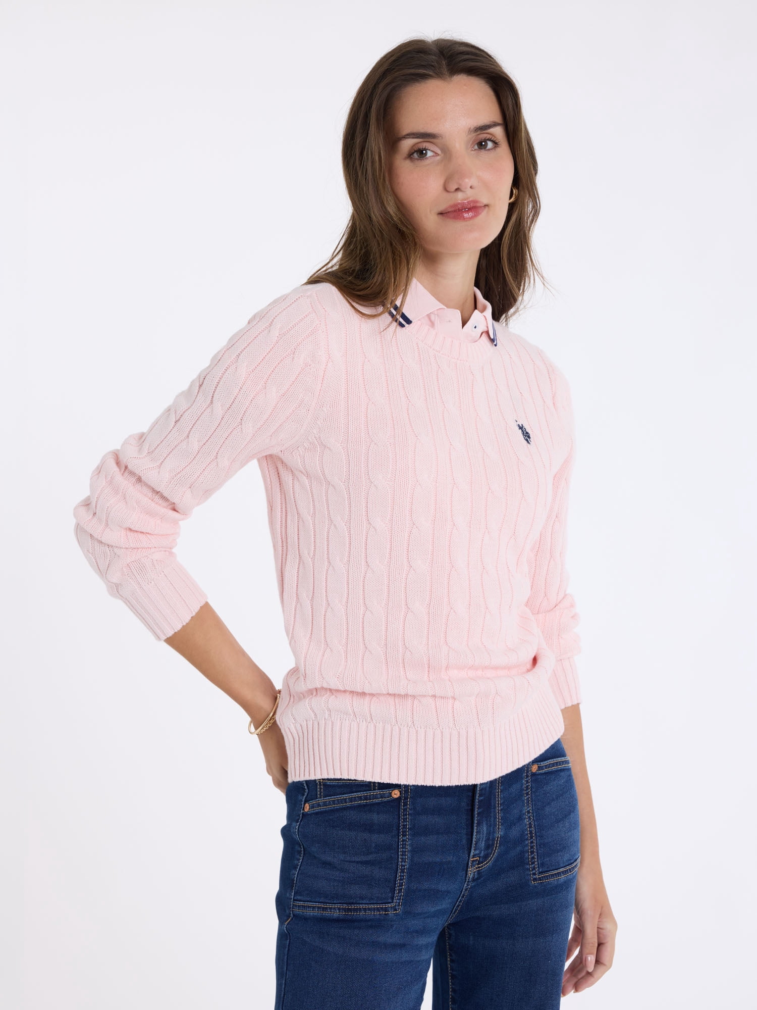 U.S. Polo Assn. Women's Classic Cable Crew Neck Sweater, Sizes XS-XL