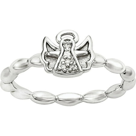 Stackable Expressions Diamond Sterling Silver Polished Angel with Halo Ring