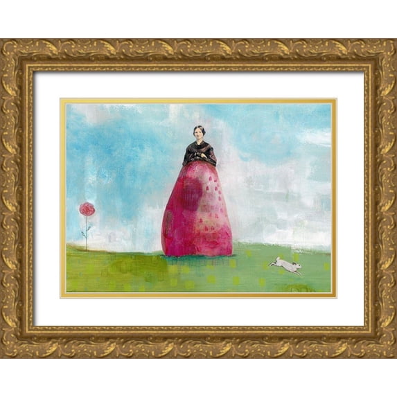 Ogren, Sarah 32x24 Gold Ornate Wood Framed with Double Matting Museum Art Print Titled - Girl and the White Rabbit