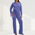 thumbnail image 3 of Conjunto de sudaderas con capucha con cremallera y pantalón de pierna ancha para mujer Conjunto de chándal informal de terciopelo de color sólido, 3 of 9
