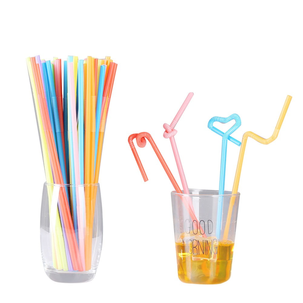 300pcs 260mm Long Flexible Plastic Drinking Straws Wedding Party