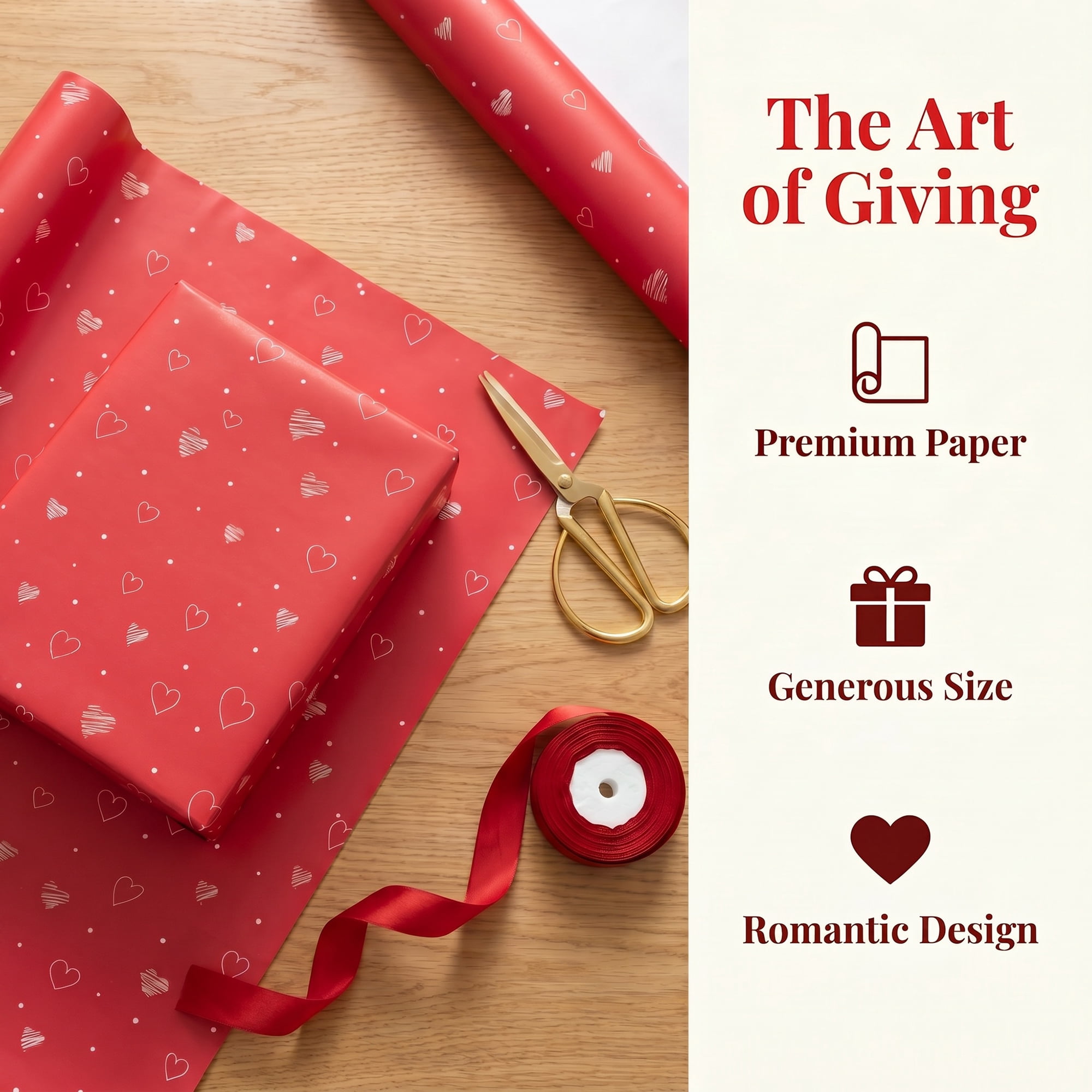 Unique Bargains Heart Gift Wrapping Paper Sheet for Romantic Occasion 5Pcs Red 27.6"x19.7"