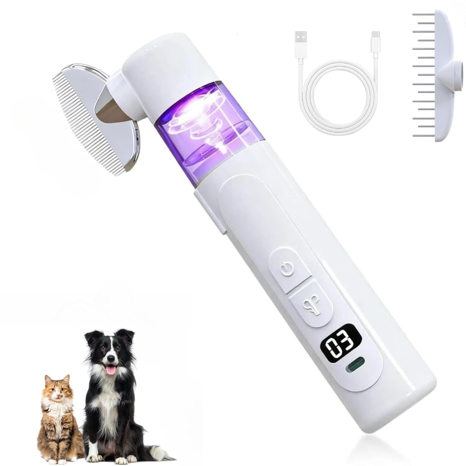 2 in 1 Pet Combs, Electric Pet Brush & Flea Comb, USB Rechargeable Detangling Brush & Lice Comb for Dogs,Cats Removes Fleas, Mats and Loose Hair for Long/Short Haired Pets