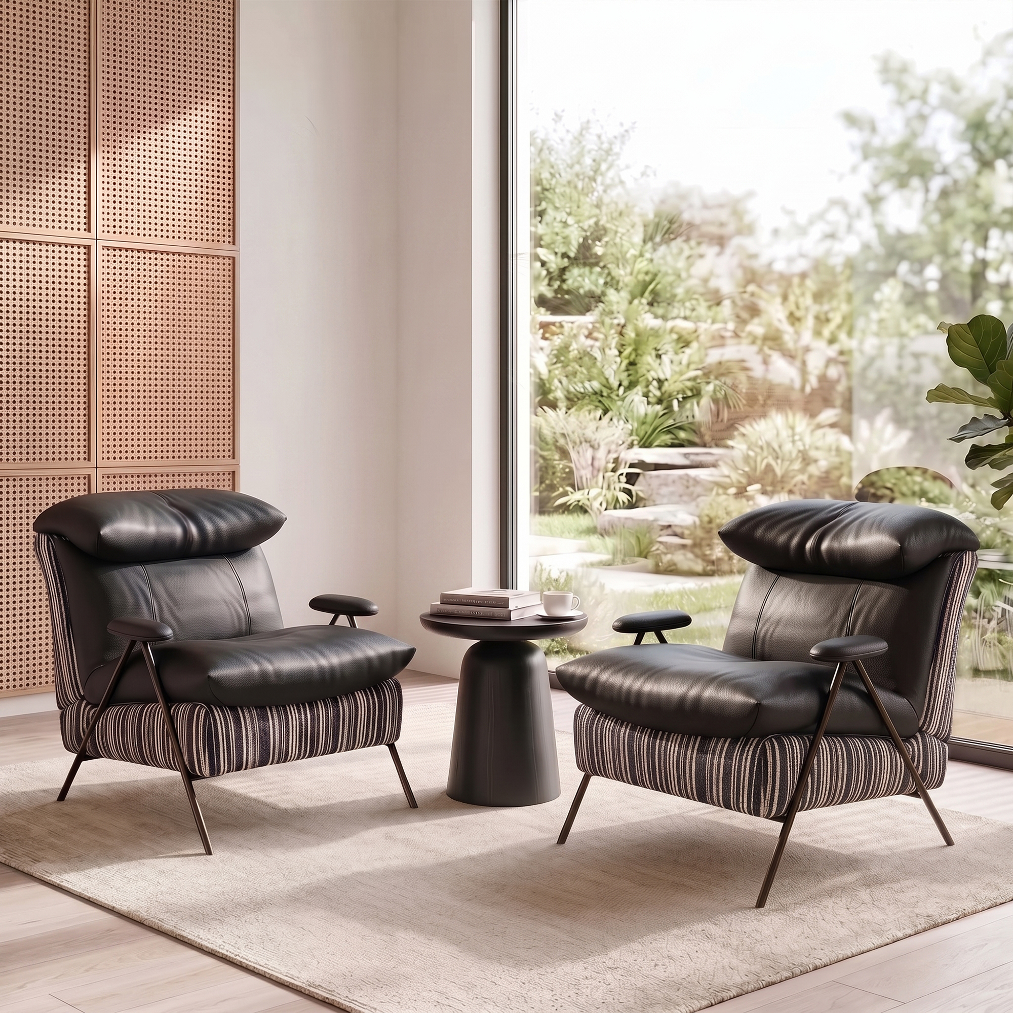 Aukfa PU Accent Chair, Modern Upholstered Armchair with Thick Padded Seat and Back for Living Room & Bedroom, Black