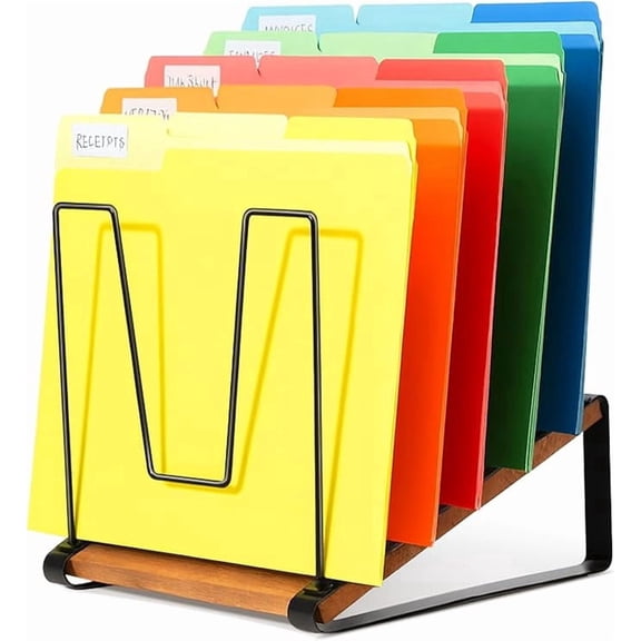 Inclined Desk File Organizer, 5-Section Vertical File Folder Holder Stand