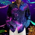 thumbnail image 2 of XIAOCHA Men's Galaxy Print Button Down Shirt Long Sleeve Collared Casual Top Vibrant Space Themed Party Shirt, 2 of 3