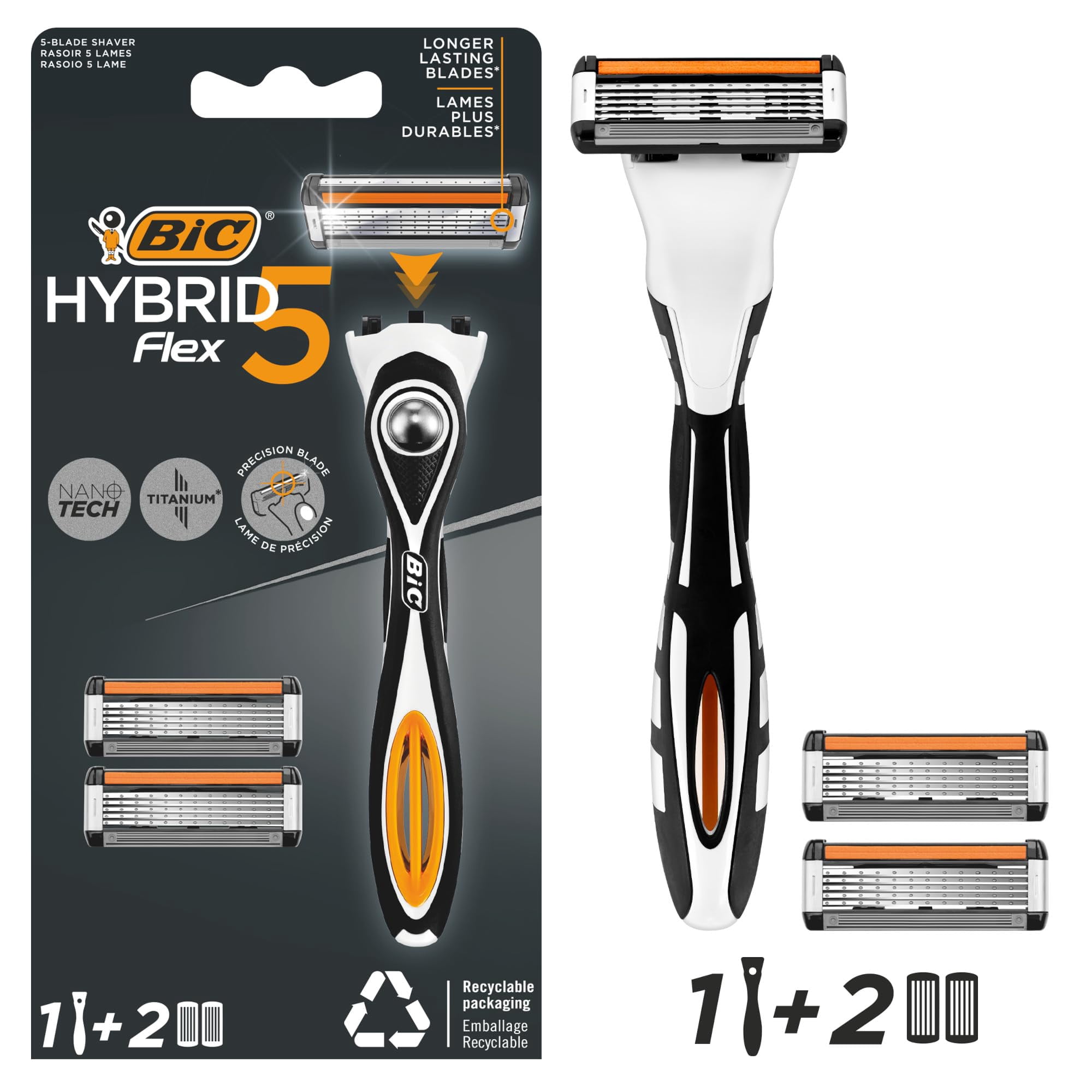 Bic Razor 5 Razor BIC Hybrid 5 Flex recargable para hombre con 2 recargas | Walmart ...
