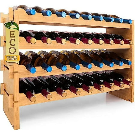 SereneLife 36 Bottle Stackable Wine Rack 4-Tier Large Floor Freestanding Modular Bottle Storage
