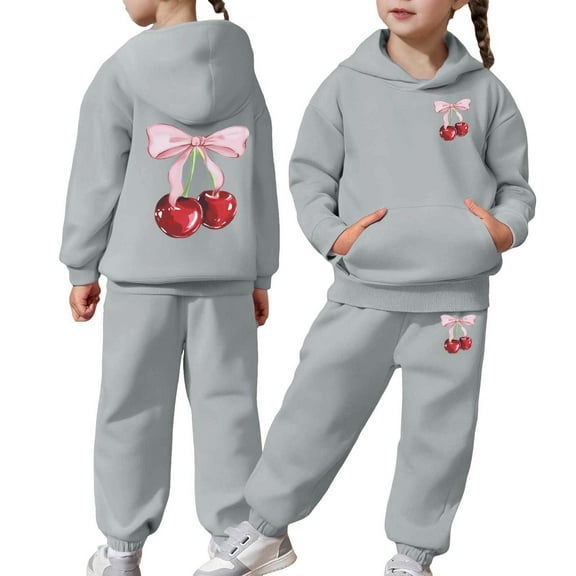 Toddler Girls Outfits Sets Boys Long Sleeve Solid Warm Hoodie Pullover Tops Pants Kids Sweat Suit Fall Girls Clothing Sets Grey Size 2-3T