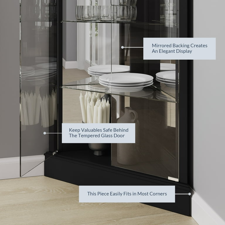 置物 Creed BELLEZE Lighted Corner Display Cabinet, Wood Curio Storage