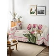 thumbnail image 3 of Pink Tulip Sofa Covers for 2-3 Cushion Couch L-Shaped Sectional, Spring Floral Romantic Flowers Modern Art Rustic Washable Sofa Covers Slipcover for Living Room, Couch Cover Blanket 71"x134", 3 of 9