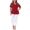 thumbnail image 2 of Blusa Elegante de Manga Corta de Encaje con Cuello en V para Mujeres Talla Grande Agnes Orinda Primavera Verano Punto Acanalado 4X Burdeos, 2 of 7