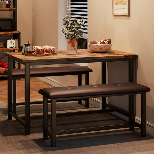 Yeshouse Mesa de comedor para 4, mesa de cocina con 2 bancos tapiz, cocina de madera comedor, para un pequeño espacio, apartamento, casa, cena