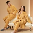 thumbnail image 4 of Couples Pajamas Matching Sets Unisex Soft Plush Robe Cozy Warm Bathrobe Fuzzy Female Long Spa Robe Sleepwear Long Sleeve Loungewear with Pockets 2 Piece Yellow XL, 4 of 9