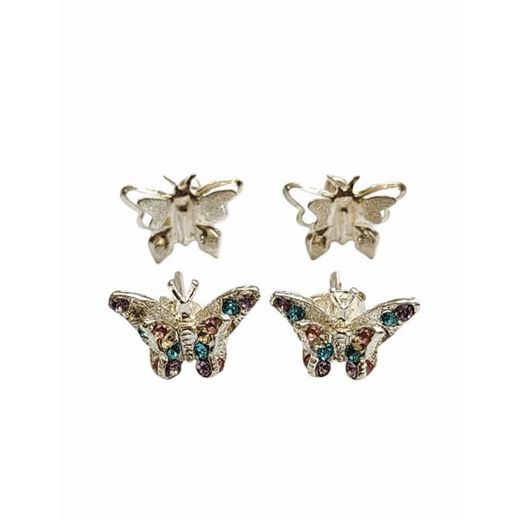ARETES DE MARIPOSA DE PLATA 2 PARES