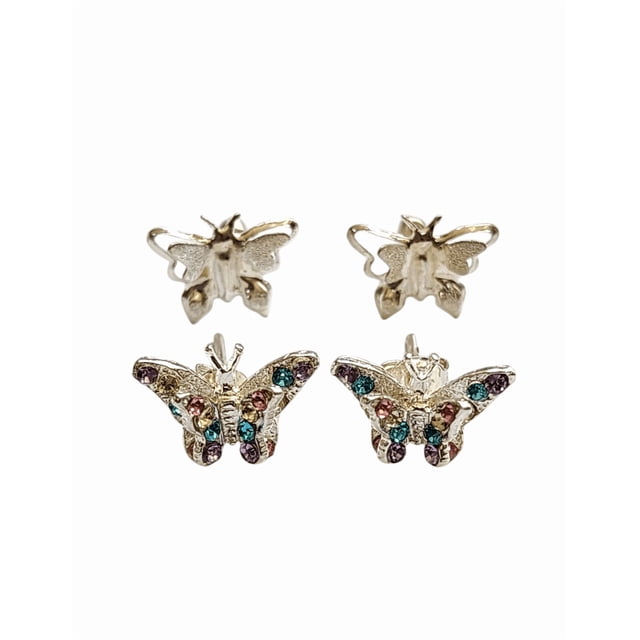 ARETES DE MARIPOSA DE PLATA 2 PARES