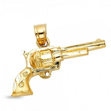 Solid 14k Yellow Gold Pistol Gun Pendant Long Barrel Colt Revolver Charm Bold Design Men 14 x 30 (Best Long Barrel Revolver)