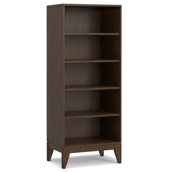 Harper 66 inch x 24 inch Solid Wood Mid Century Modern 5 Shelf Bookcase in Walnut Brown