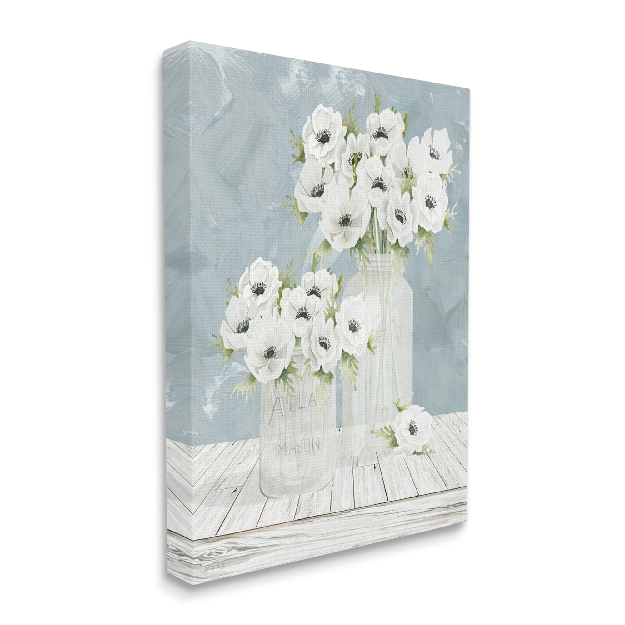 Stupell Industries White Poppies Flower Bouquets Country Jars Soft Blue, 16 x 20, Design by Cindy Jacobs