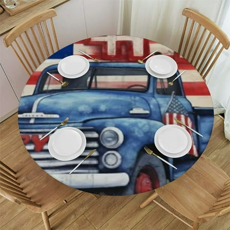 

Farm Truck Waterproof Table Cloth Round Cover Outdoor Fitted