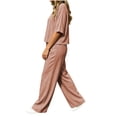 thumbnail image 5 of LEKWK Linen Sets for Women 2 Piece Short Sleeve Crewneck Summer Top and Loose Fit Wide Leg Pants Fashion Solid Lounge Beach Vacation Sets, 5 of 6
